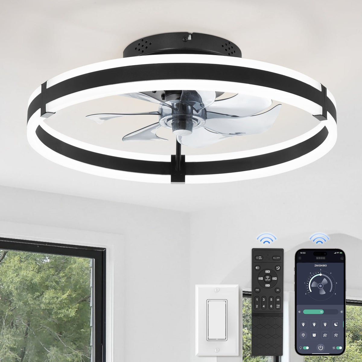 ZMISHIBO ceiling fan with light and remote ideal for bedrooms.