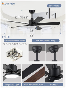 ZMISHIBO adjustable downrods 4-inch and 8-inch for versatile installation height.