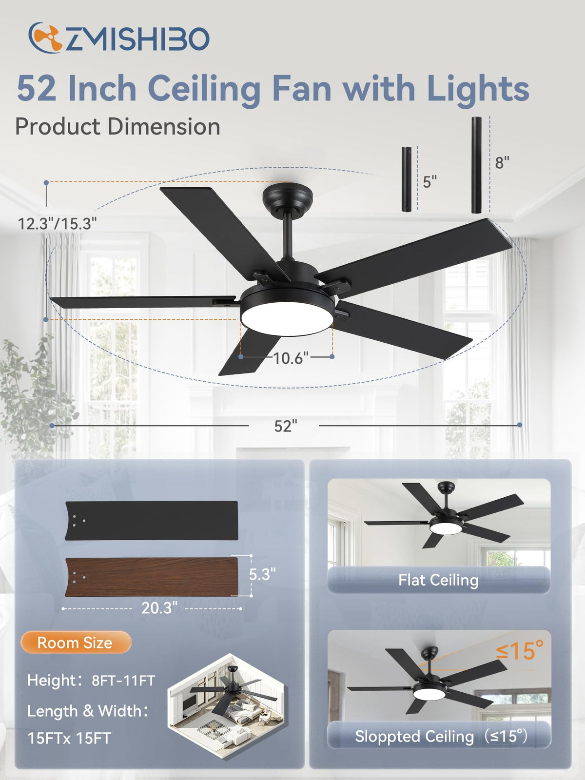 ZMISHIBO downrod options for flexible ceiling mounting
