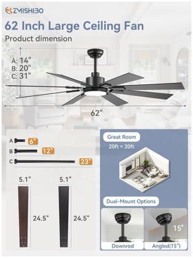ZMISHIBO eight-blade design emphasizes powerful airflow and balanced aesthetics