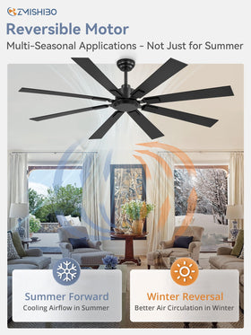 ZMISHIBO eight-blade design delivers strong airflow for large spaces.
