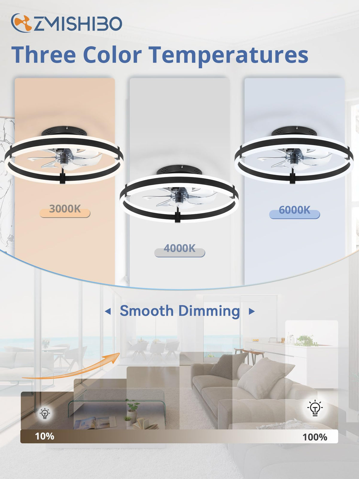 ZMISHIBO flush mount LED light with dimmable brightness for ambiance.