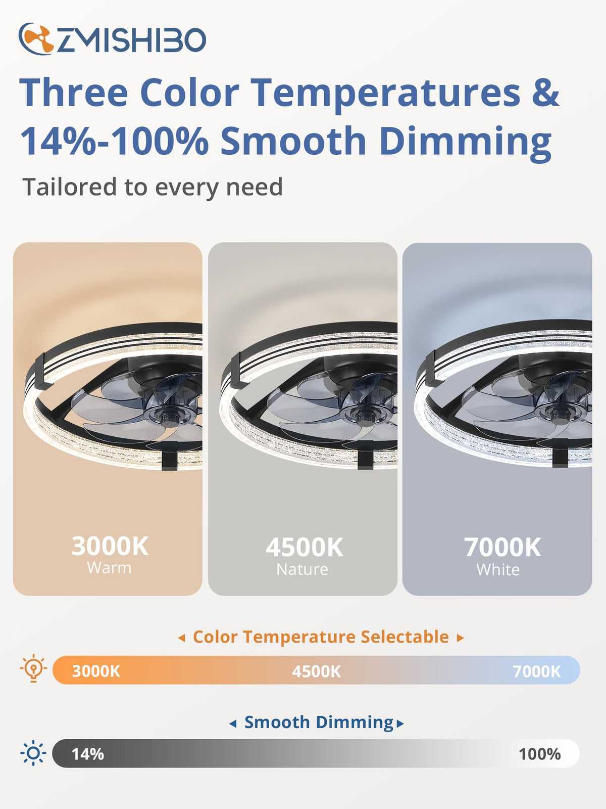 ZMISHIBO LED light with 3000–7000K temperature adapts to mood and task lighting.