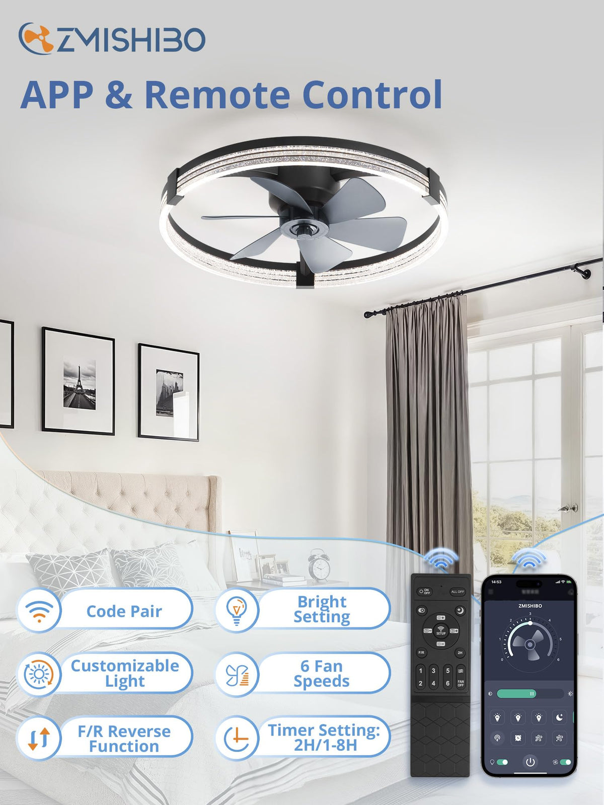 ZMISHIBO LED light with brightness control spans 14 to 100 percent for customizable ambiance.