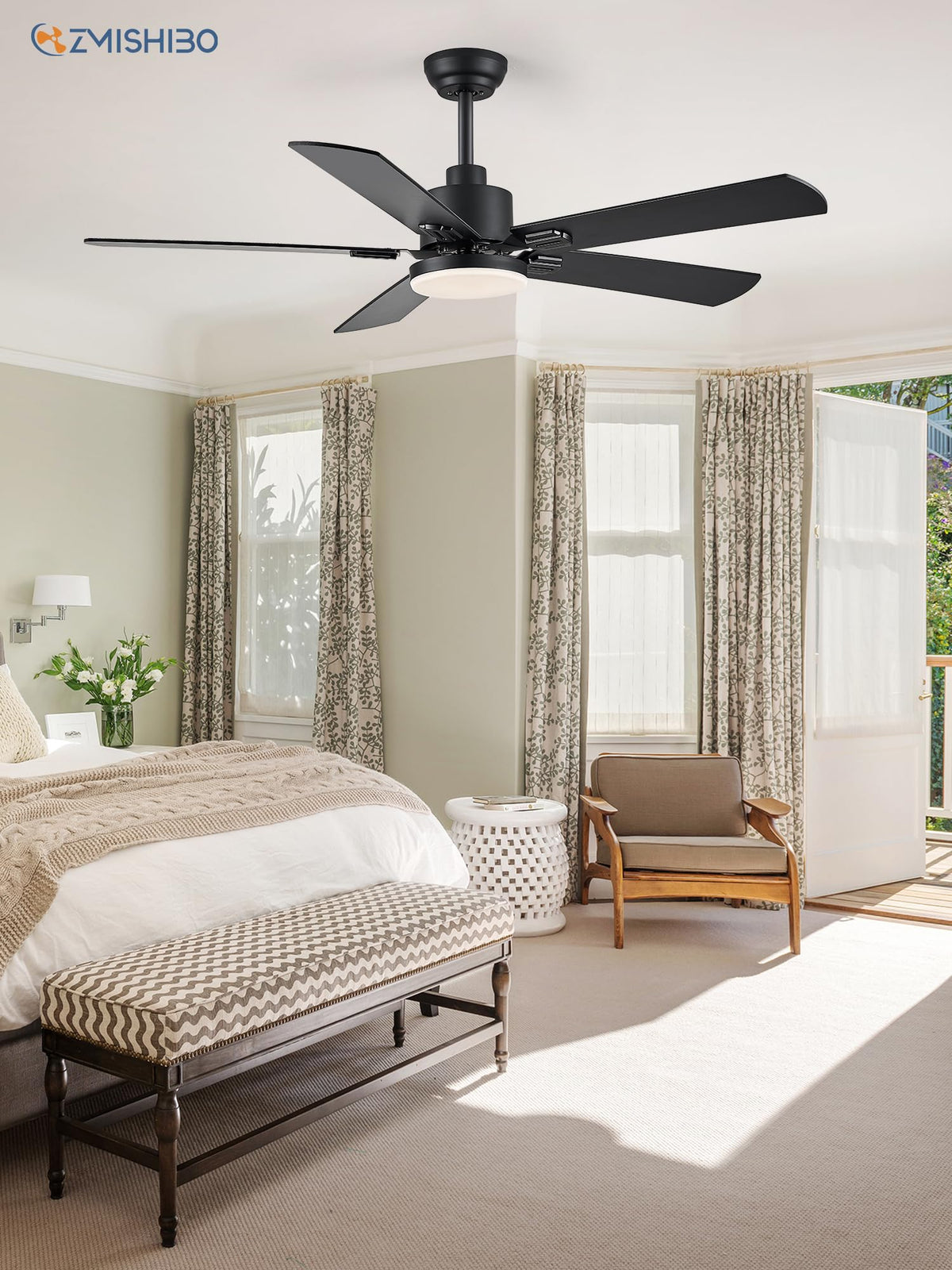 ZMISHIBO living room setup combines calm airflow with farmhouse style.