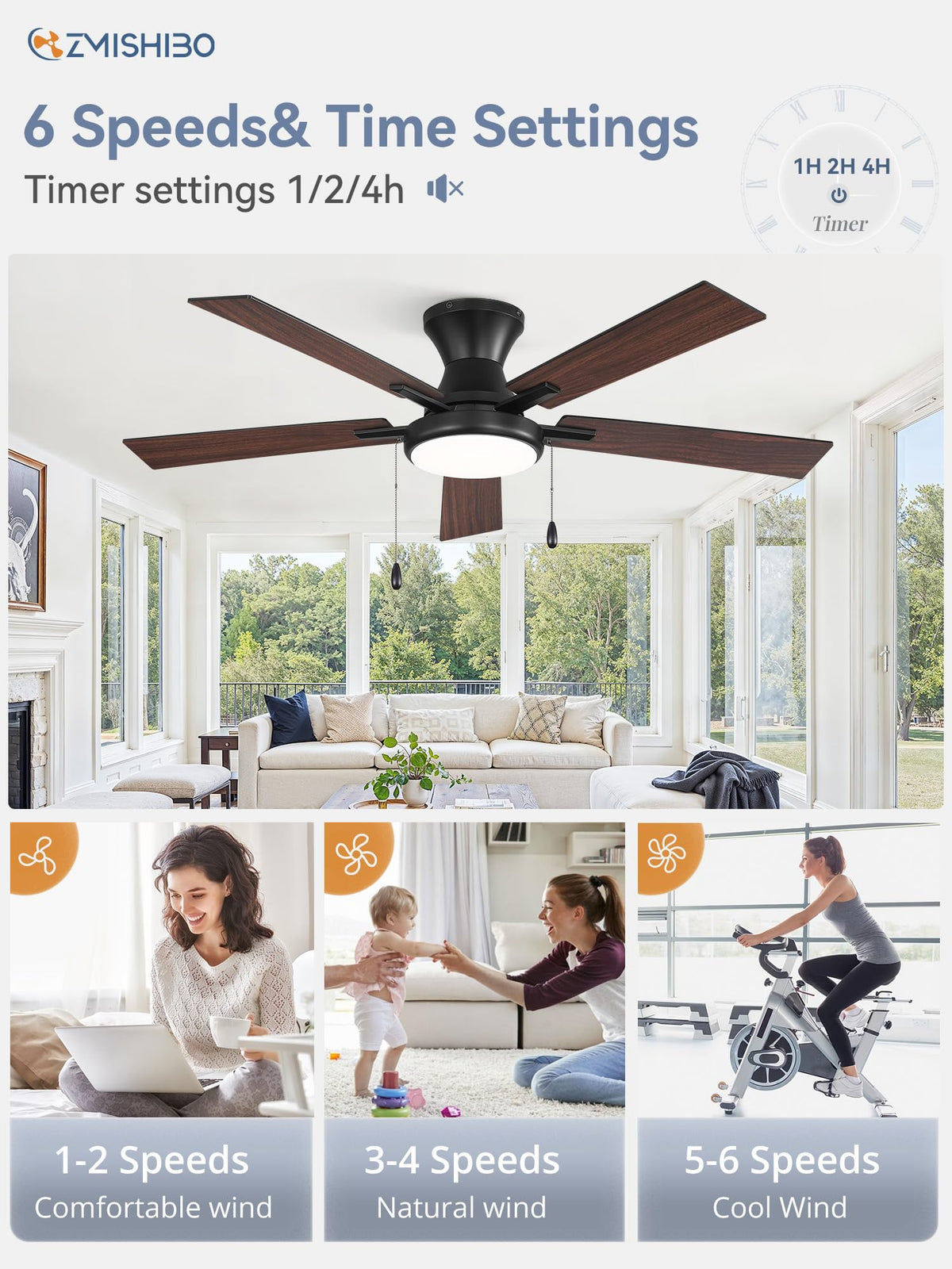 ZMISHIBO low-profile flush-mount design shown in a modern bedroom.