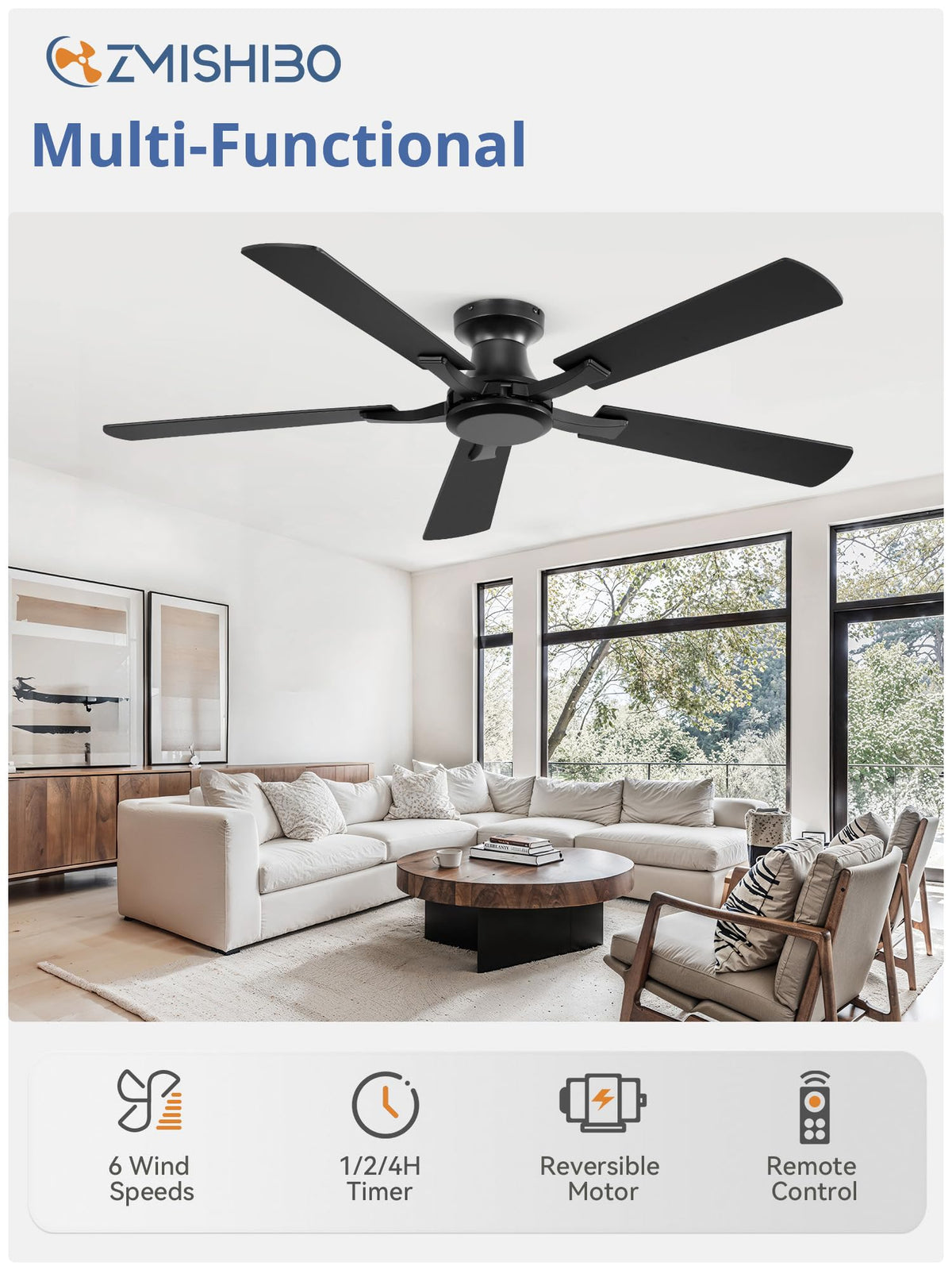 ZMISHIBO low-profile flush-mount design saves ceiling space in low ceilings