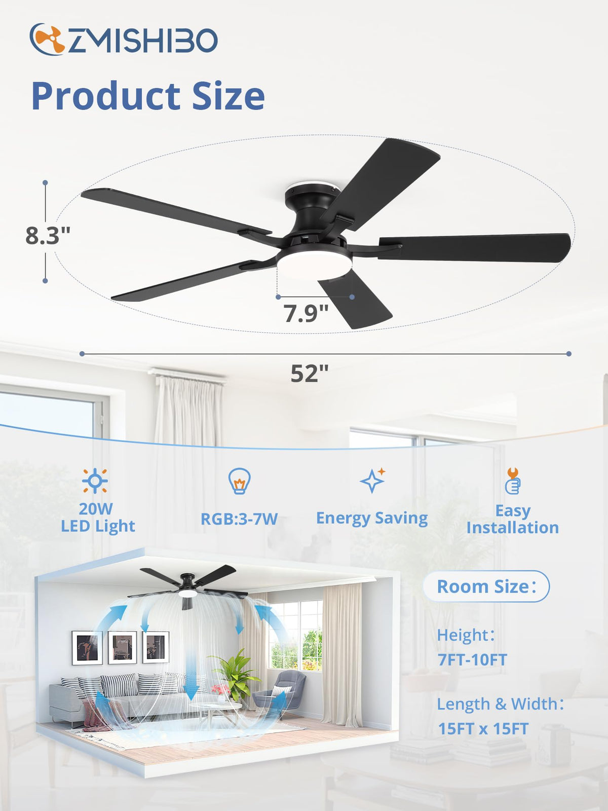 ZMISHIBO low-profile flush-mount design blends with modern interiors.