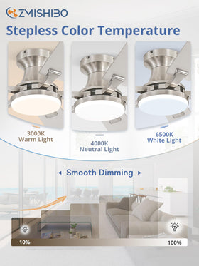 ZMISHIBO nickel-finish ceiling fan adds sleek aesthetics and strong airflow.