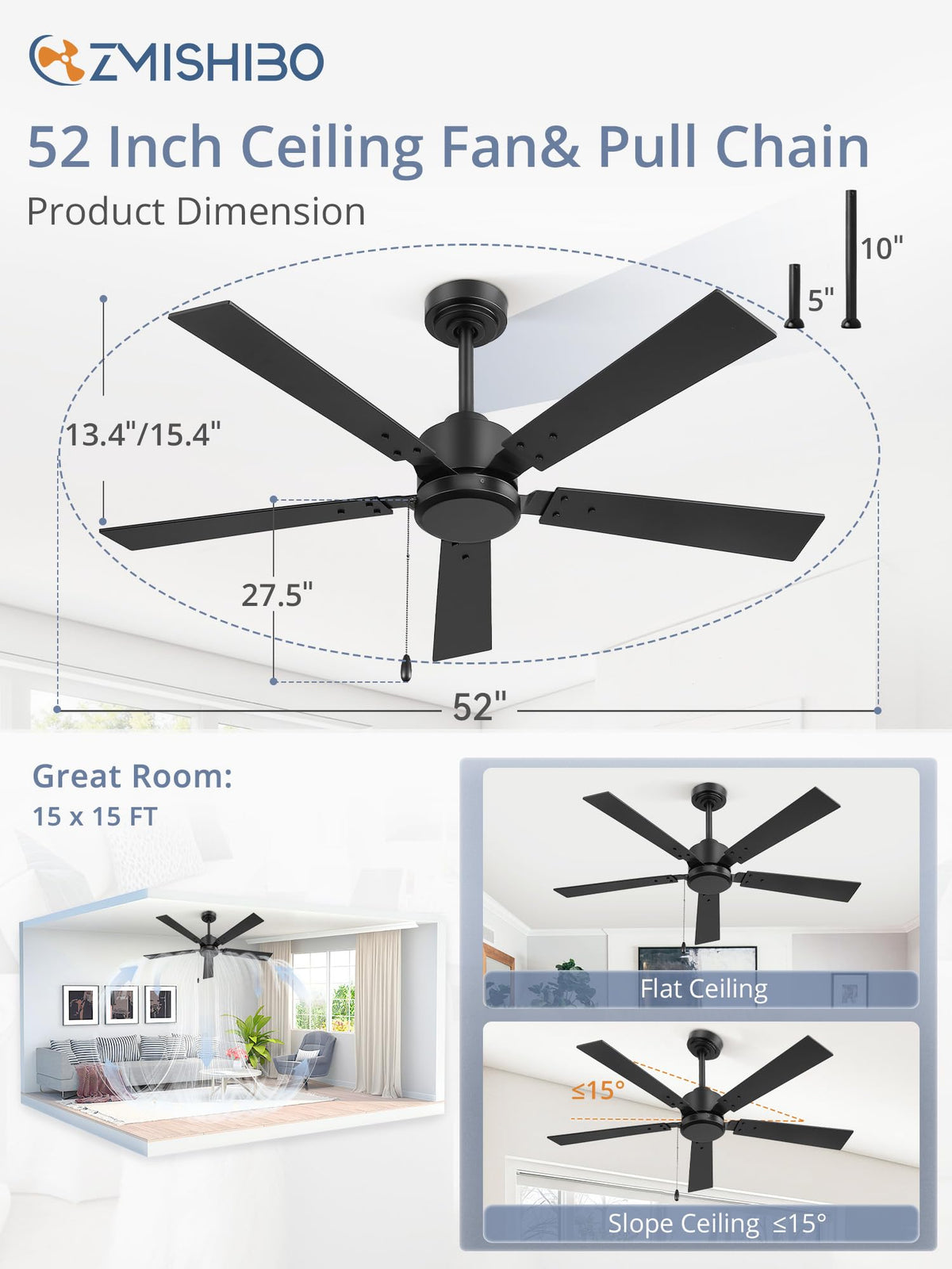 Zmishibo pull chain and remote provide versatile control options.