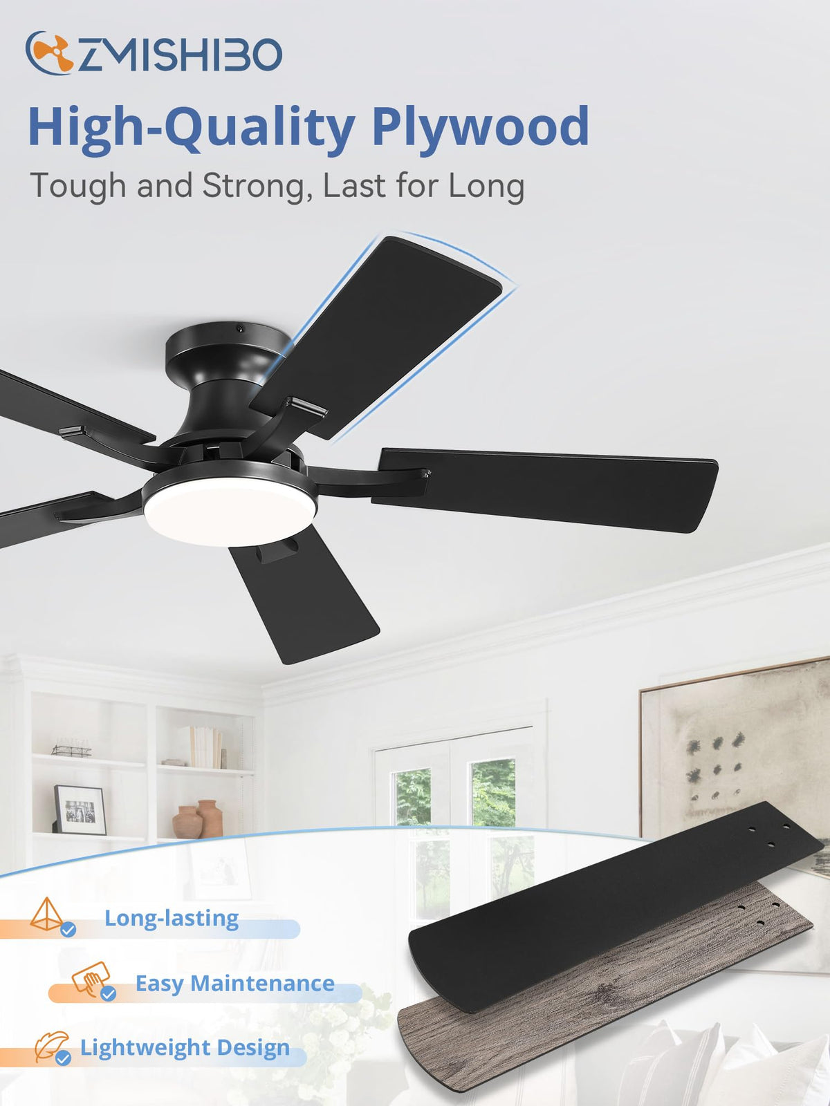 ZMISHIBO pure copper DC motor delivers quiet, efficient airflow.