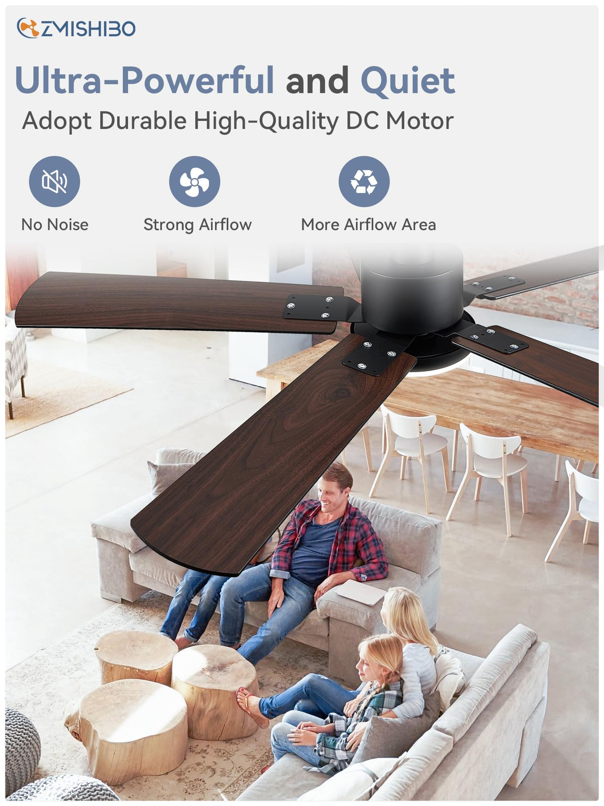 ZMISHIBO pure copper motor delivers quiet, powerful airflow.