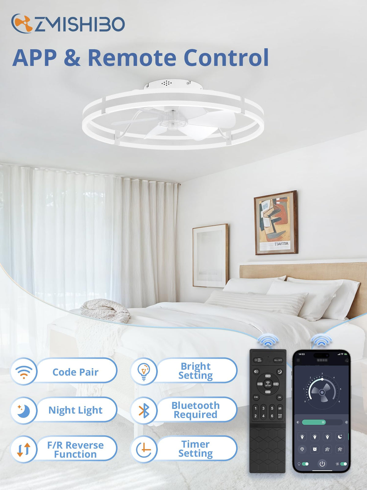 ZMISHIBO quiet 6-speed ceiling fan for bedrooms or offices
