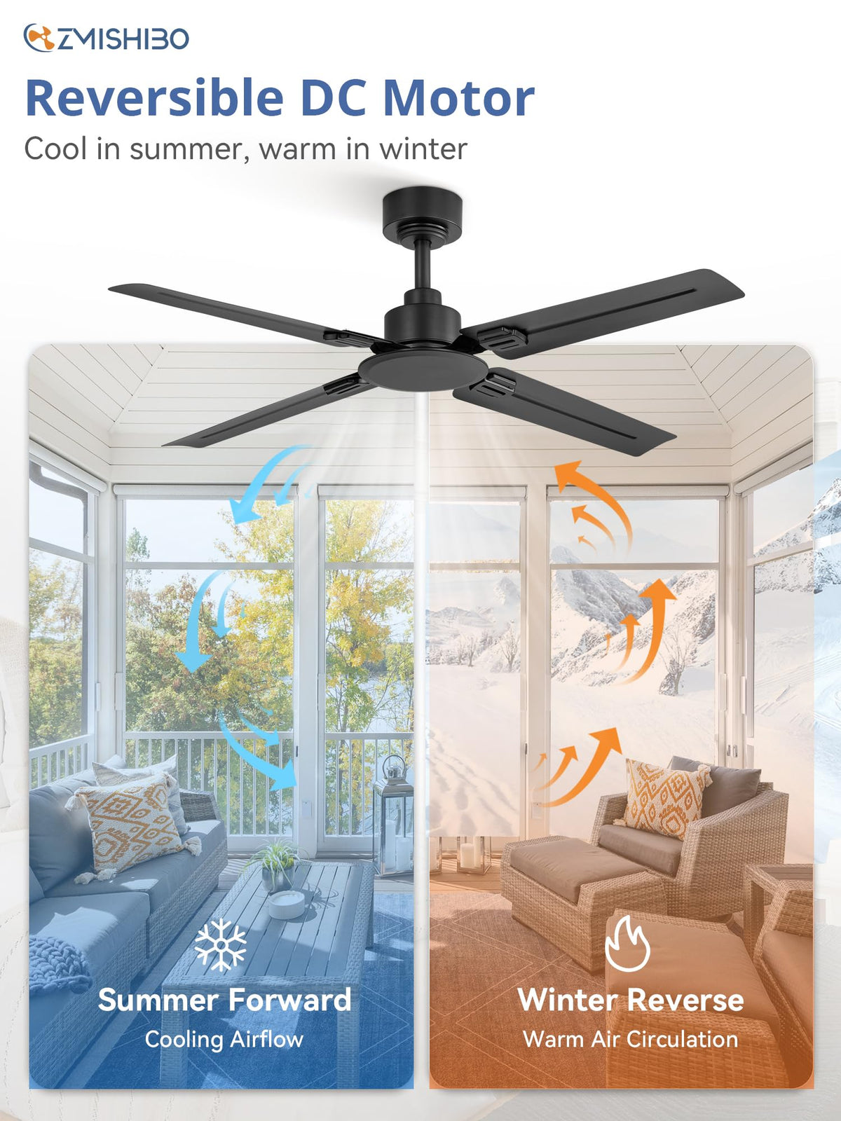 ZMISHIBO quiet DC motor delivers efficient airflow with low noise.