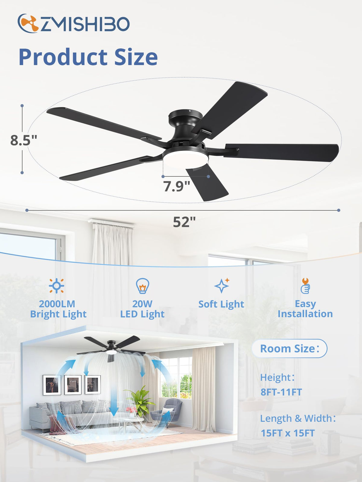 ZMISHIBO quiet DC motor ensures low-noise cooling and relaxed spaces.