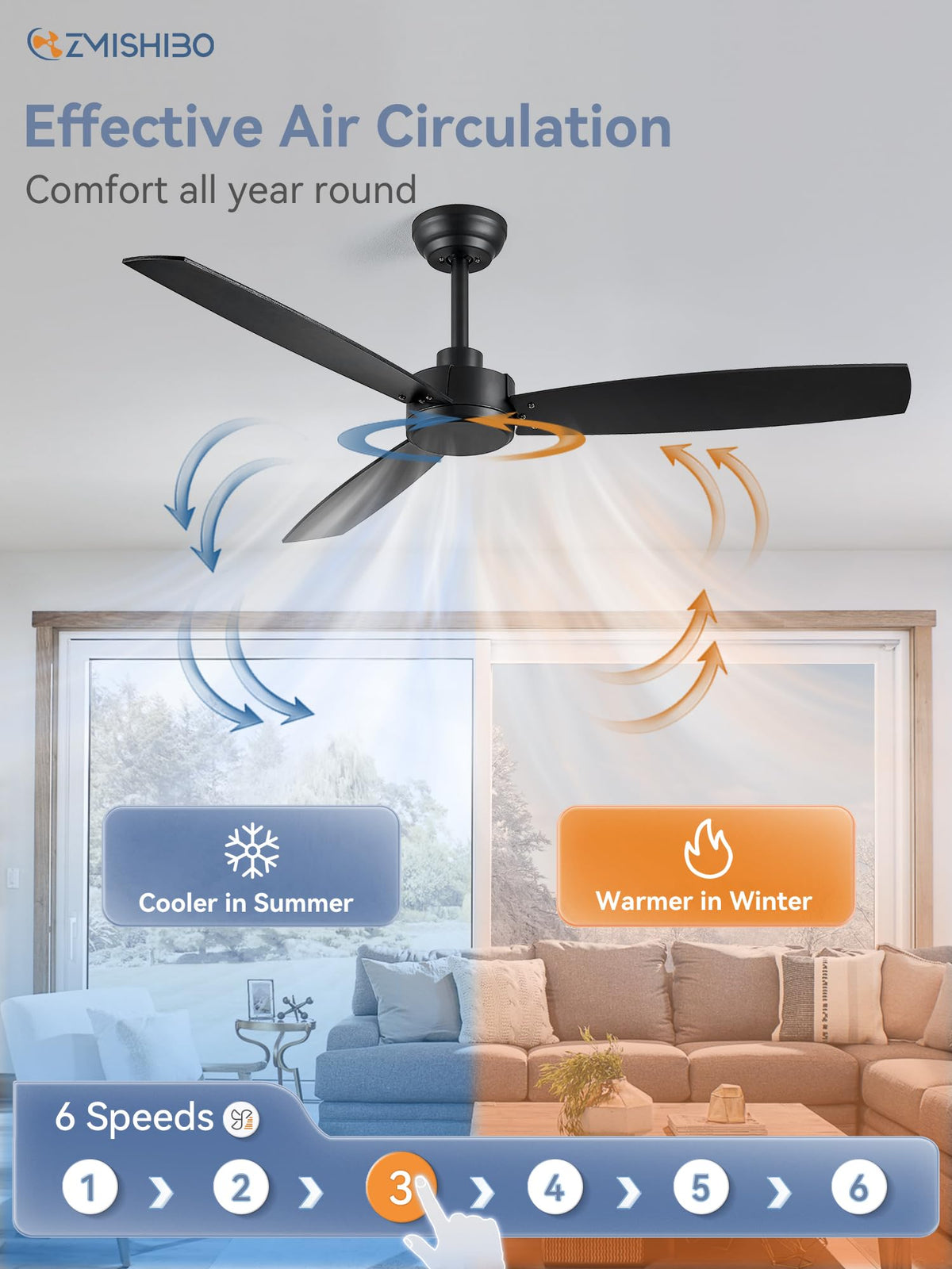 ZMISHIBO quiet DC motor delivers efficient airflow with minimal noise.