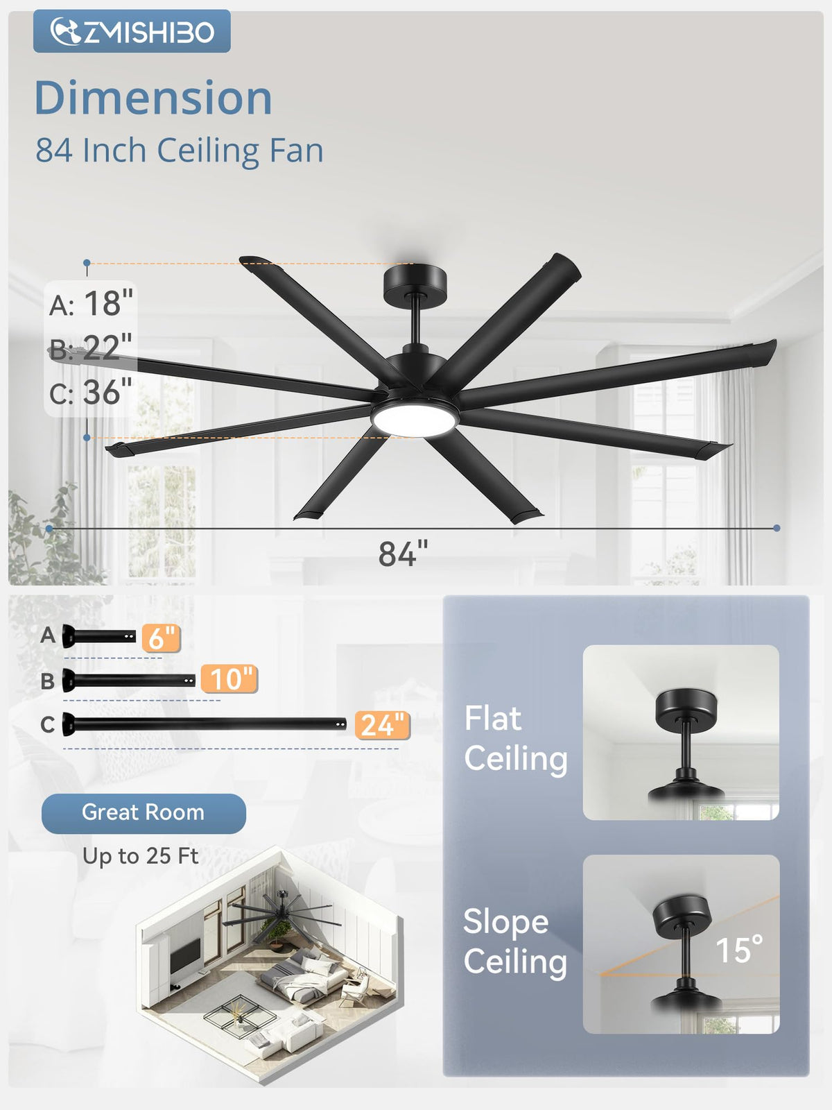 ZMISHIBO remote with 6 speeds and 3CCT lighting at hand.