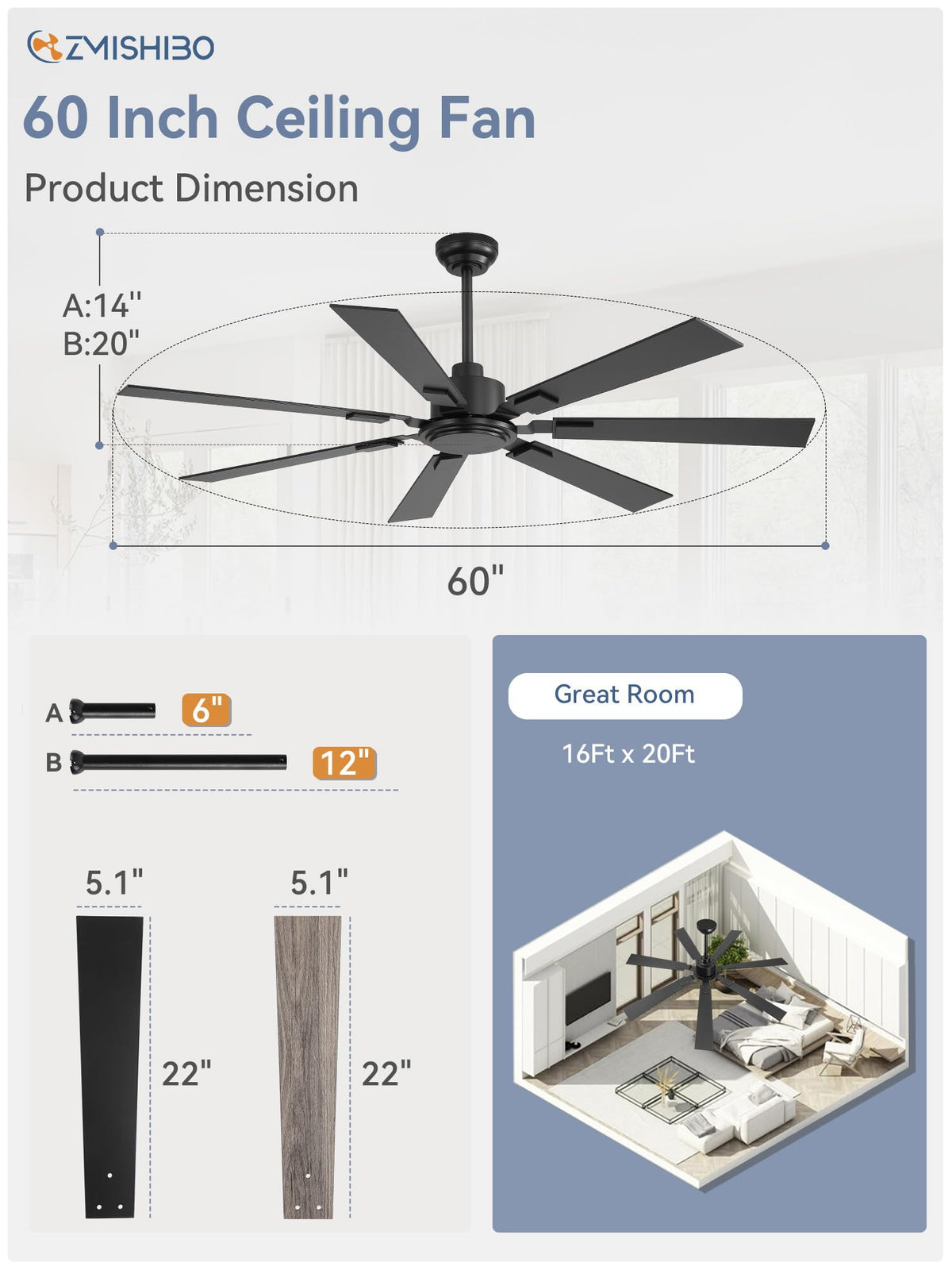 ZMISHIBO ceiling fan remote with 6 speeds and timers for precise control