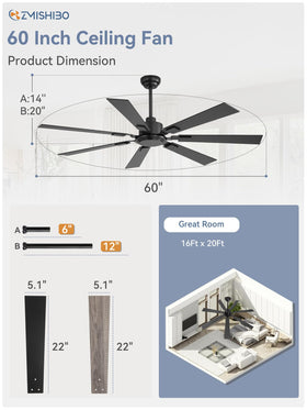 ZMISHIBO ceiling fan remote with 6 speeds and timers for precise control