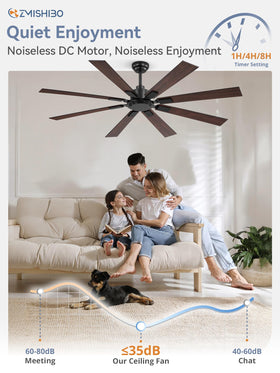 ZMISHIBO remote-controlled ceiling fan with six speeds for precise comfort.