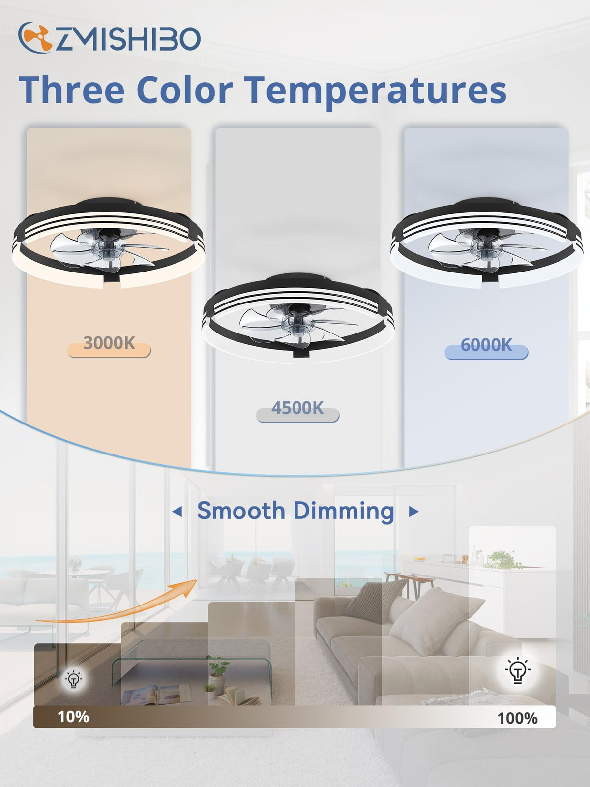 ZMISHIBO remote-control ceiling fan for easy speed and light adjustments