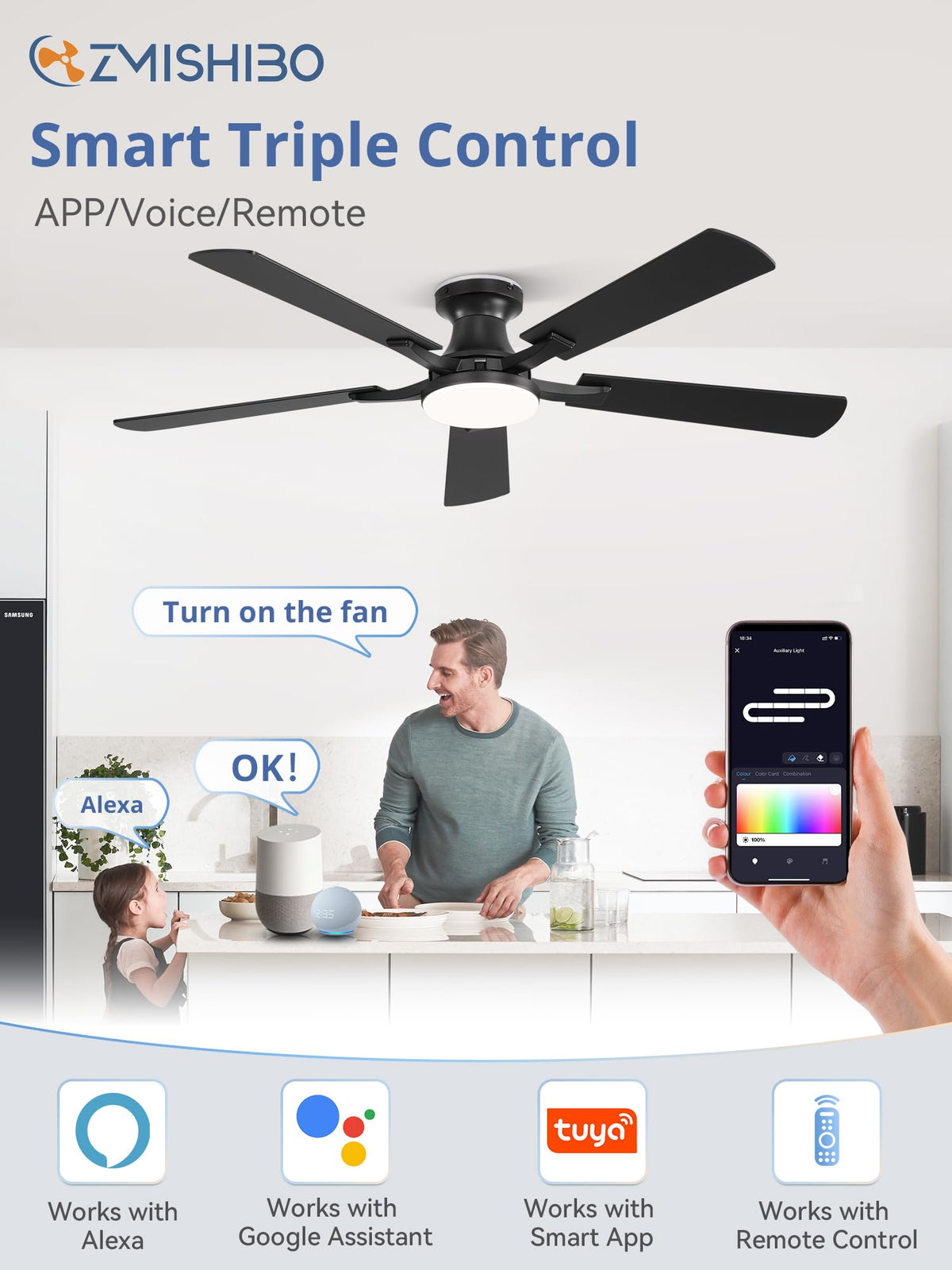 ZMISHIBO remote control for quick fan and light adjustments.