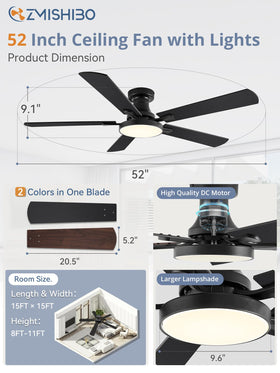 ZMISHIBO reversible blades in black and walnut finish for year-round comfort.