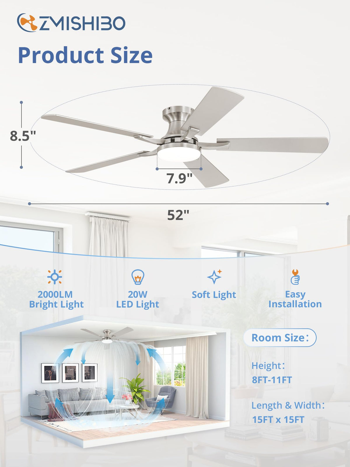 ZMISHIBO reversible blades enable comfortable year-round circulation.