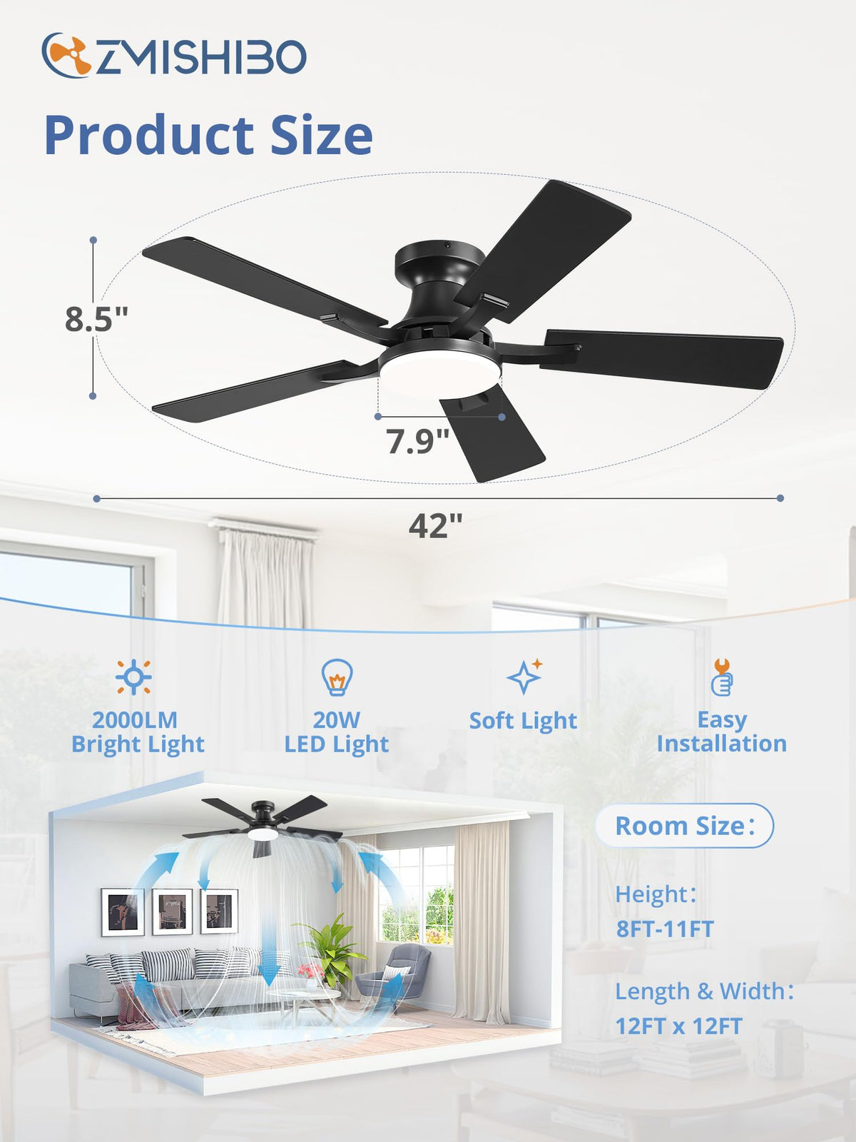 ZMISHIBO reversible blades provide year-round comfort.