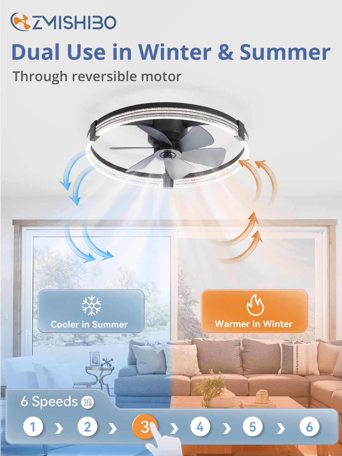 ZMISHIBO reversible DC motor delivers quiet efficient cooling and winter air circulation.
