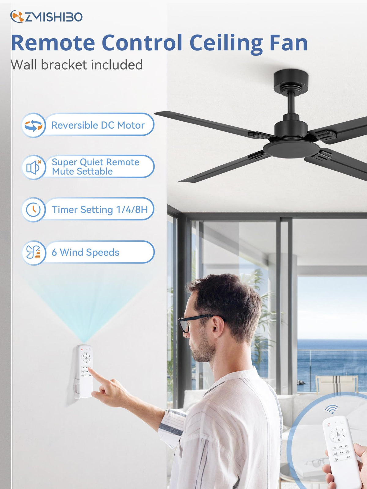 ZMISHIBO reversible blade direction aids summer cooling and winter circulation.