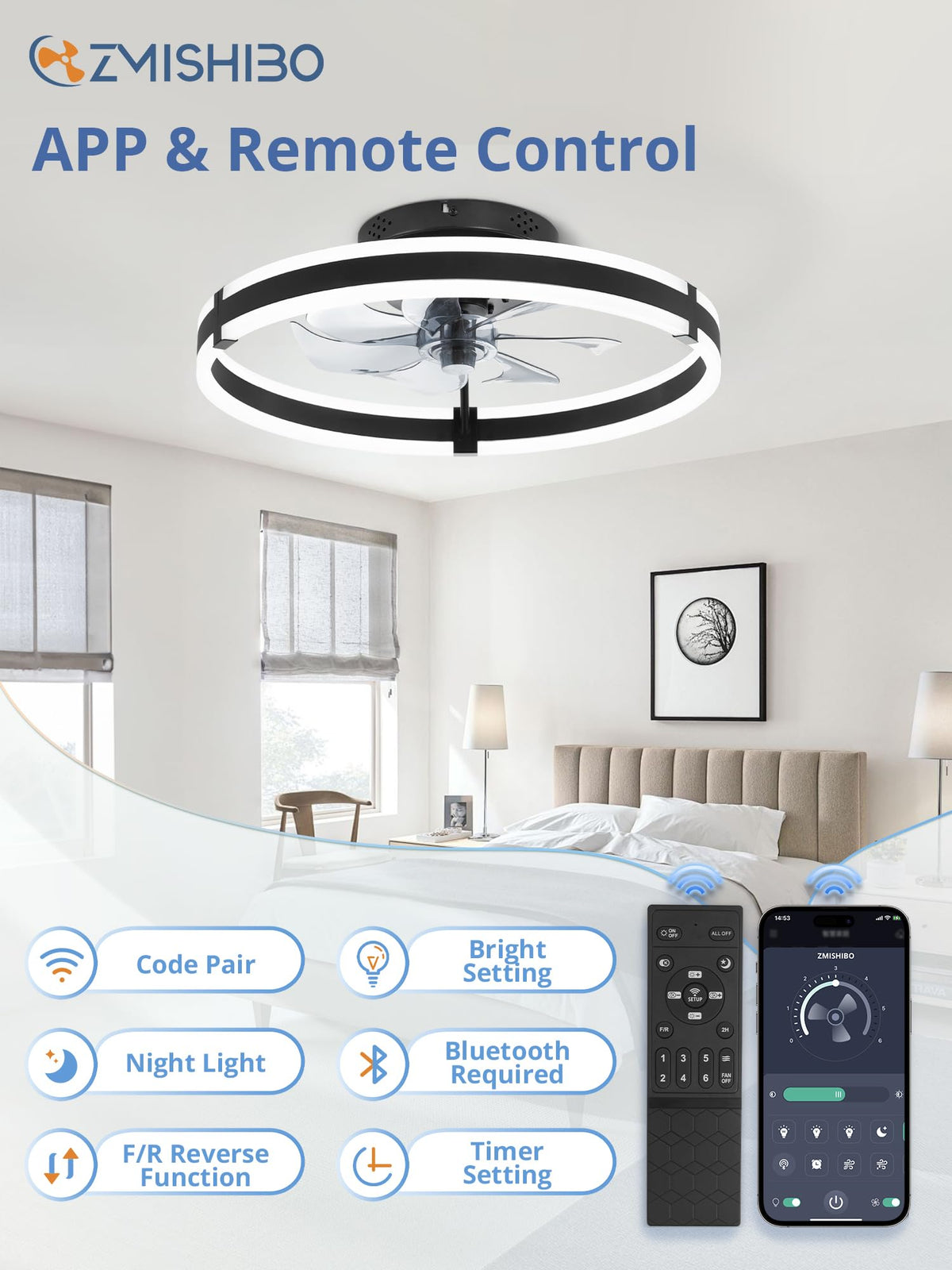 ZMISHIBO six speeds with remote and app control for customized comfort.
