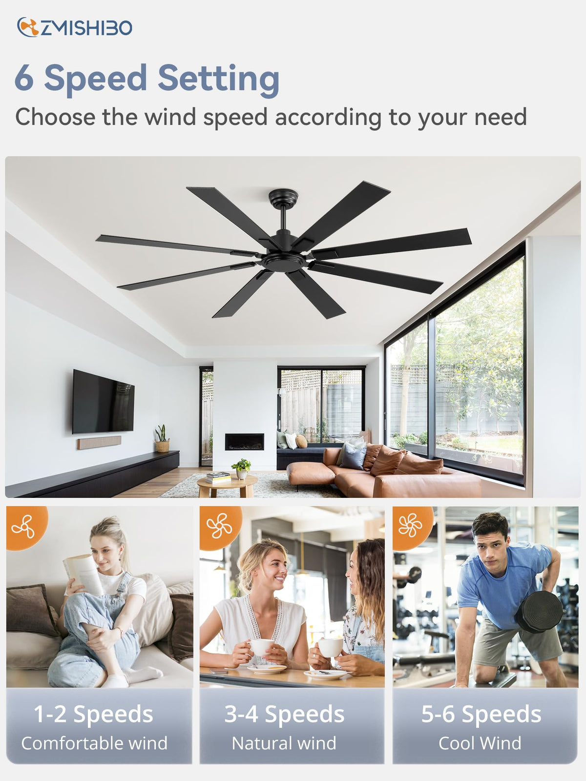 ZMISHIBO ceiling fan supports slopes up to 15 degrees for varied ceilings.