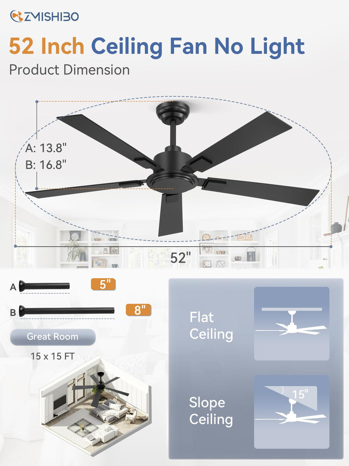 ZMISHIBO sloped ceiling compatibility for flat and angled ceilings