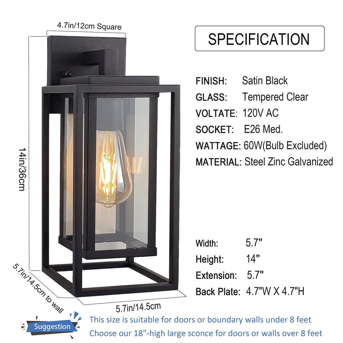 ZMKMOK exterior light with E26 socket compatible with LED or incandescent bulbs.