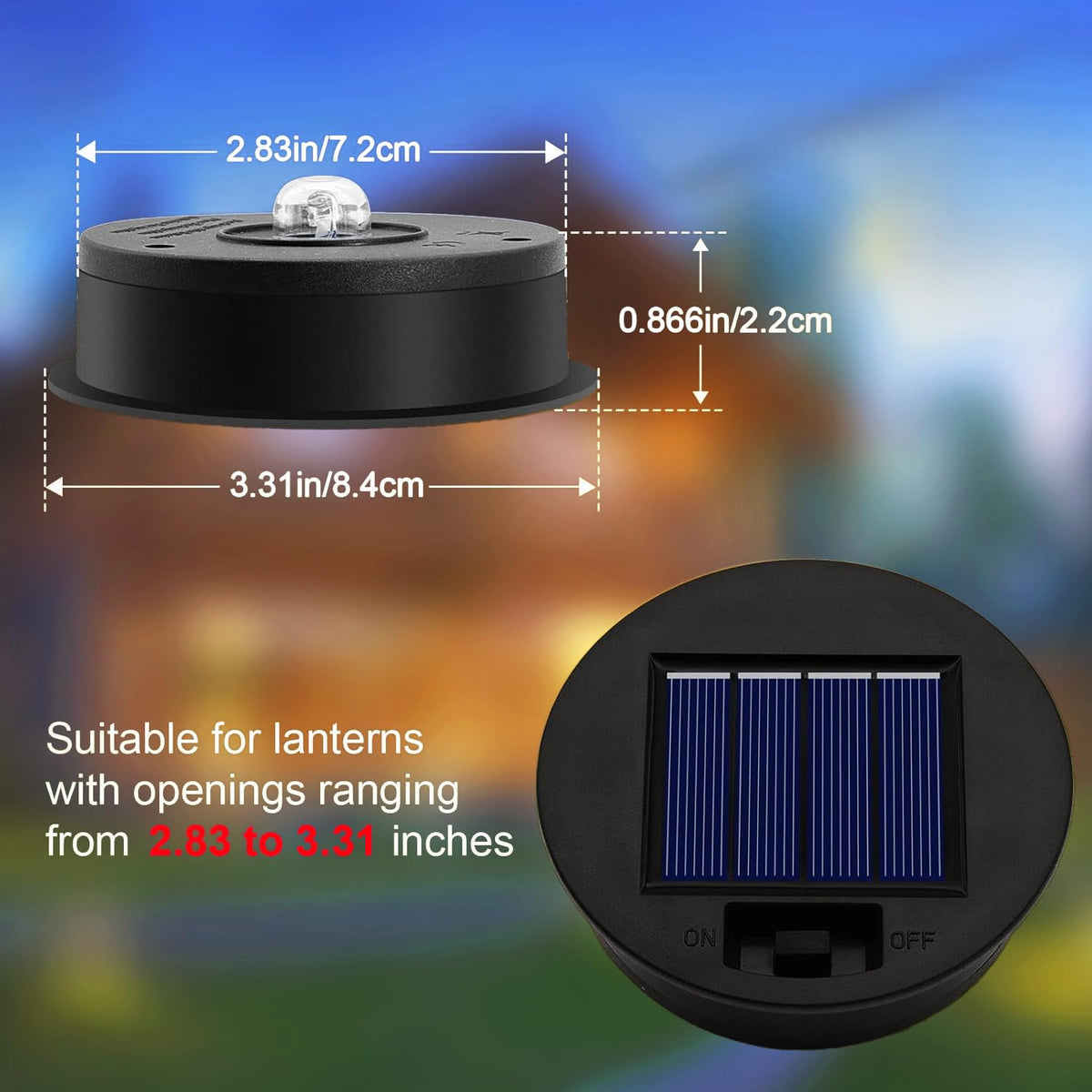 ZNYCYE lantern-top close-up shows 3.31-inch opening enabling quick compatibility with many lanterns.