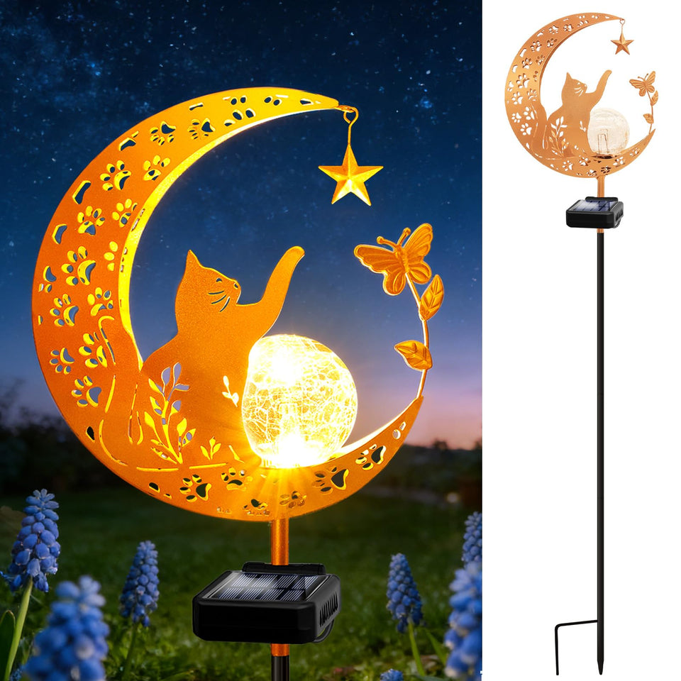 ZNYCYE solar garden light with cat-moon globe for warm outdoor ambiance
