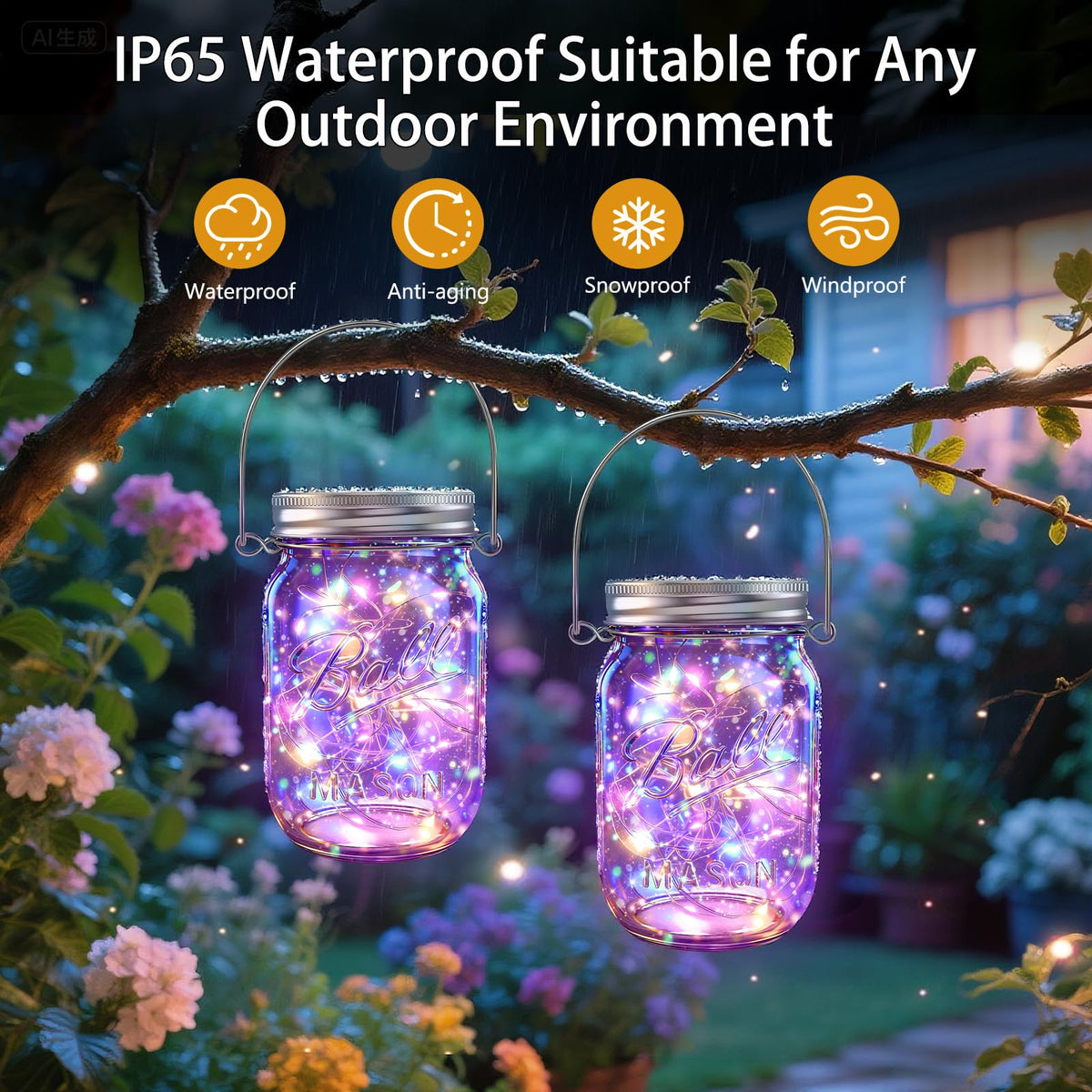 ZNYCYE waterproof mason jar lid light for outdoor durability.