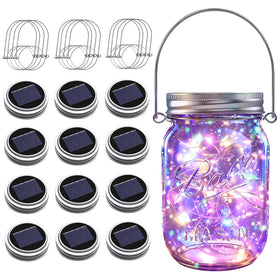 ZNYCYE solar mason jar lights hanging from a branch for outdoor ambiance.
