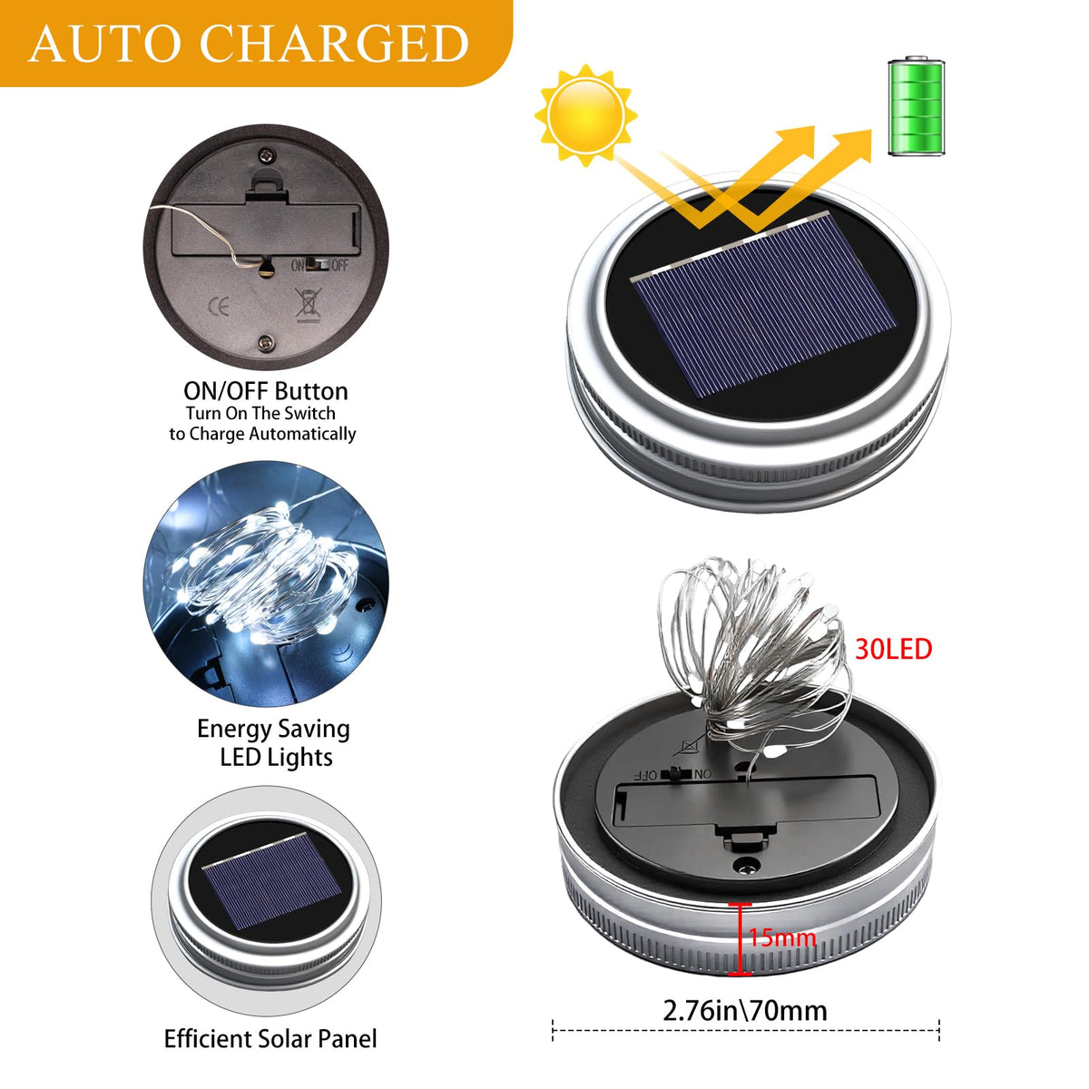 ZNYCYE solar panel with on/off switch for easy setup.