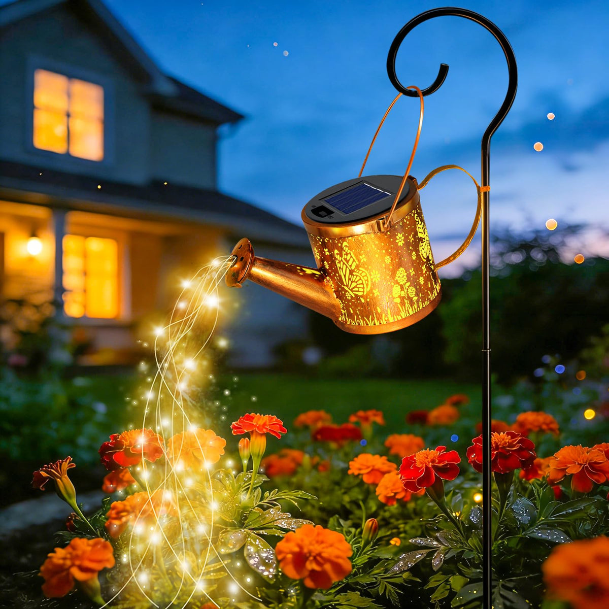 ZNYCYE solar watering can lights illuminate garden at night