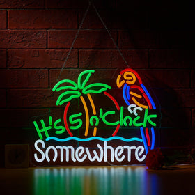 ZODZ Its 5 O'Clock Somewhere neon sign on wall for vibrant décor