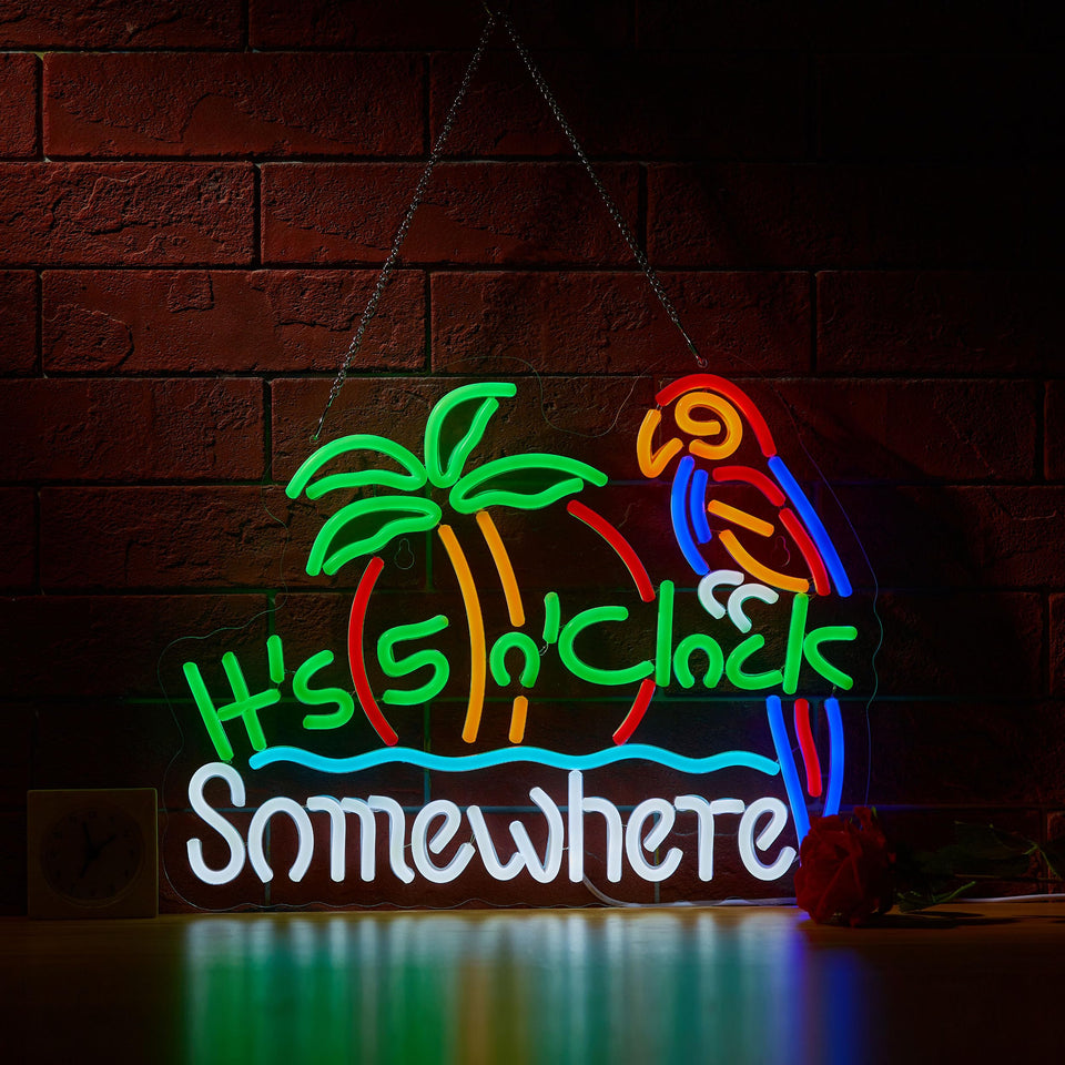 ZODZ Its 5 O'Clock Somewhere neon sign on wall for vibrant décor