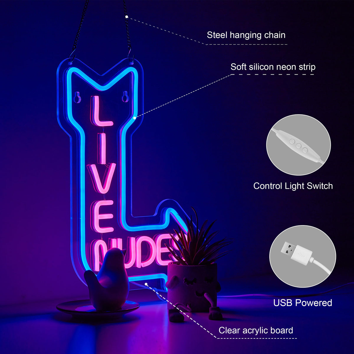 ZODZ neon sign preassembled hanging chain for quick wall mounting