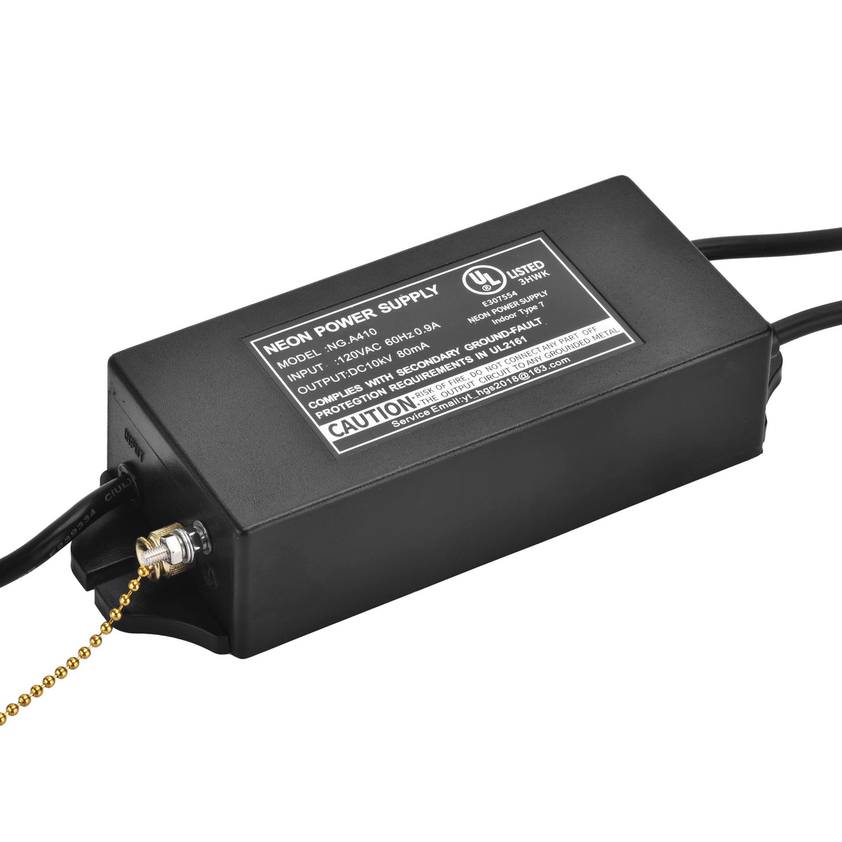 ZODZ NG.A410EL neon power supply side ports for easy wiring and quick setup.