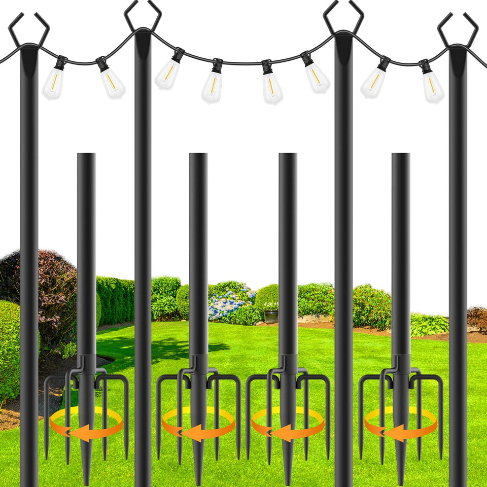 Zoegi 4-pack 10ft string light poles for versatile outdoor setups.