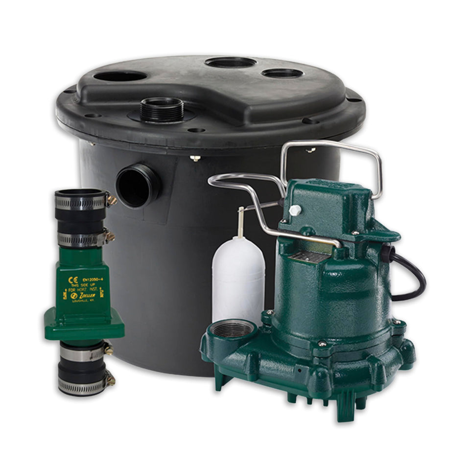 Zoeller 105001 under-sink installation showing space-saving setup for tight cabinets