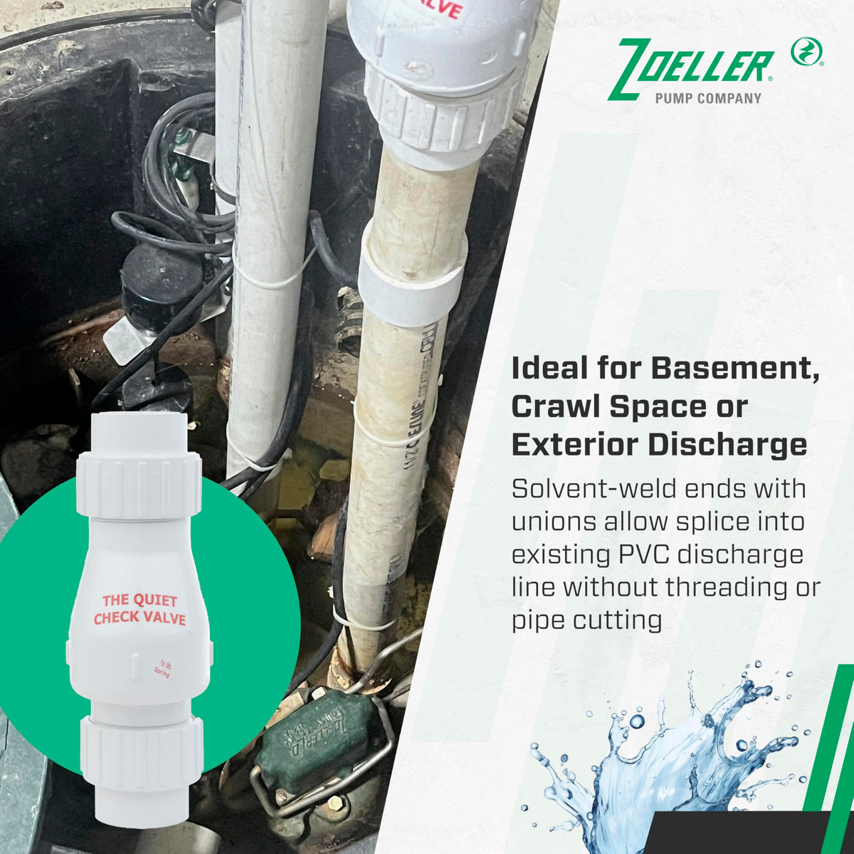 Zoeller 30-0040 50 PSI rated valve highlighted for durable, high-pressure performance.