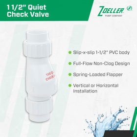 Zoeller 30-0040 full-flow design demonstrated for reduced flow resistance in discharge lines.