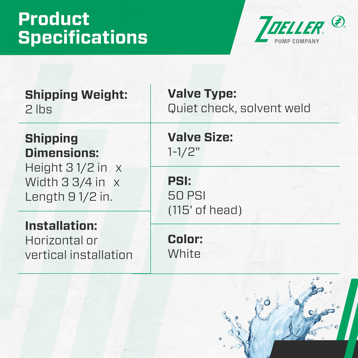 Zoeller 30-0040 spring-loaded flapper provides rapid closure to minimize water hammer.